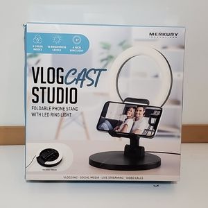 Vlogcast Studio Foldable Phone Stand with LED 6 inch Ring Light